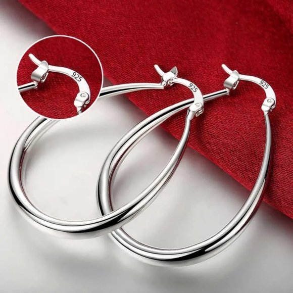 925 Sterling Silver Smooth Circle 41mm Hoop Earrings Lady Gift Charm Wedding - Picture 5 of 5